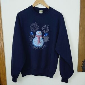 Vintage Navy Blue Snowman Sweatshirt size Large